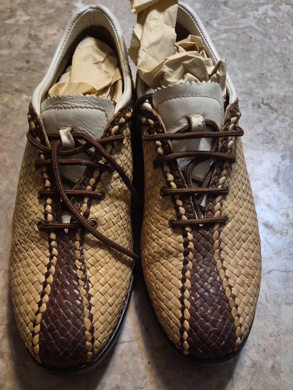 Men's Woven Leather Slip-On Loafers - Brown and Tan